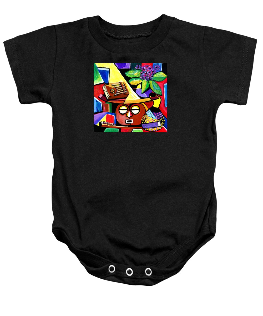 Everett Spruill Baby Onesie featuring the painting Still Life with Kalimba and African Violets by Everett Spruill