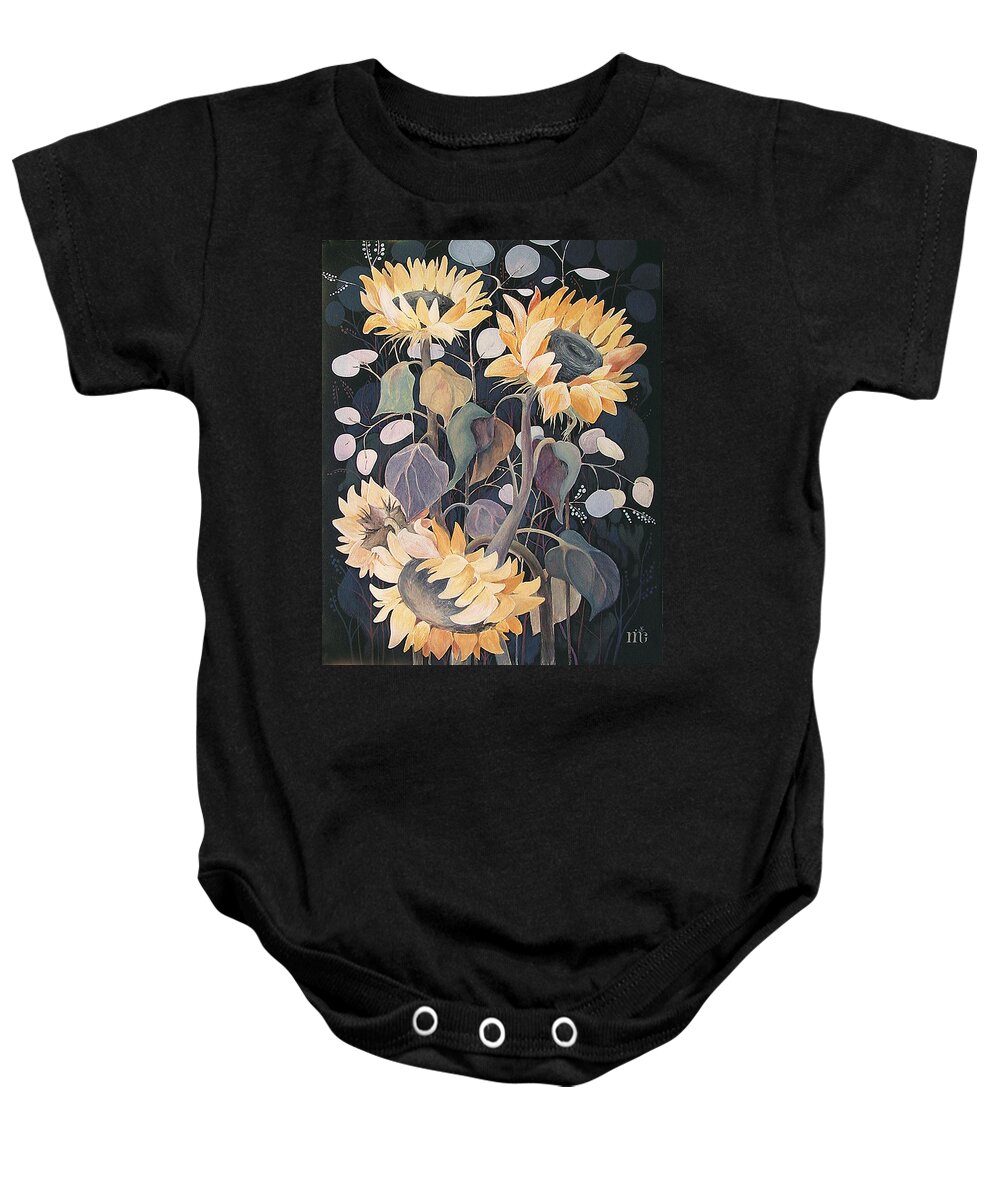Sunflowers Baby Onesie featuring the painting Sunflowers' Symphony by Marina Gnetetsky