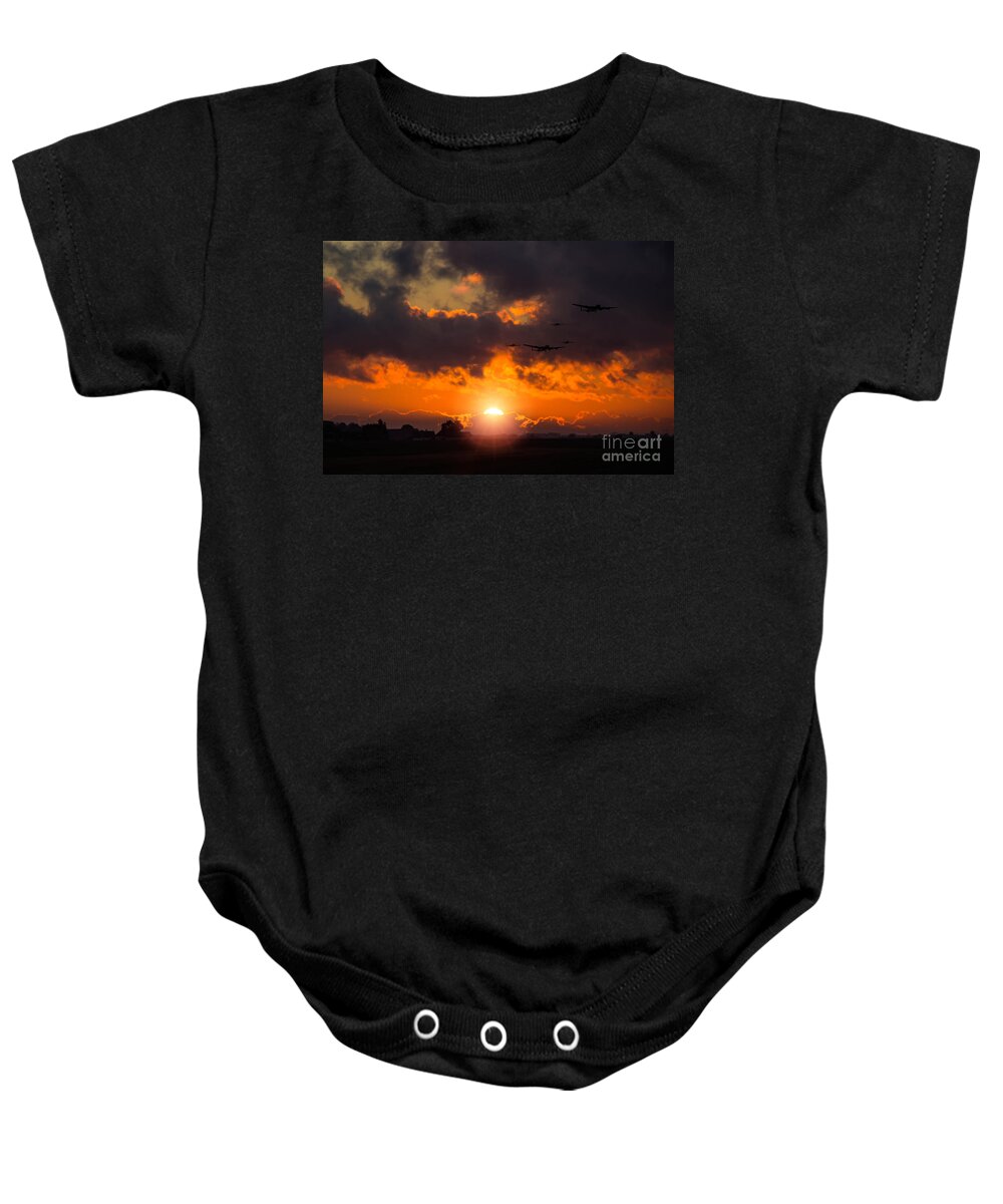 Avro Baby Onesie featuring the digital art Sunset Fly By by Airpower Art