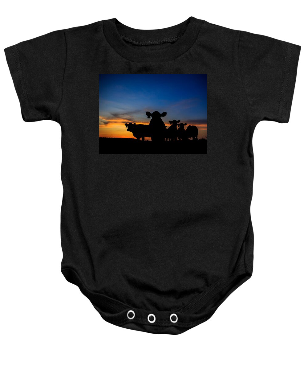 Cattle Baby Onesie featuring the photograph Sunset Serenade by Kelli Brown