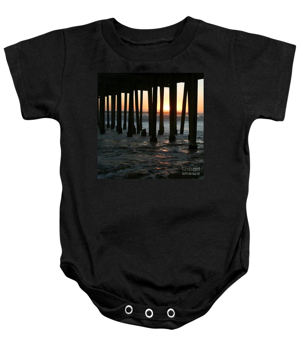 Ventura Baby Onesie featuring the photograph Sunset Under The Pier by Henrik Lehnerer
