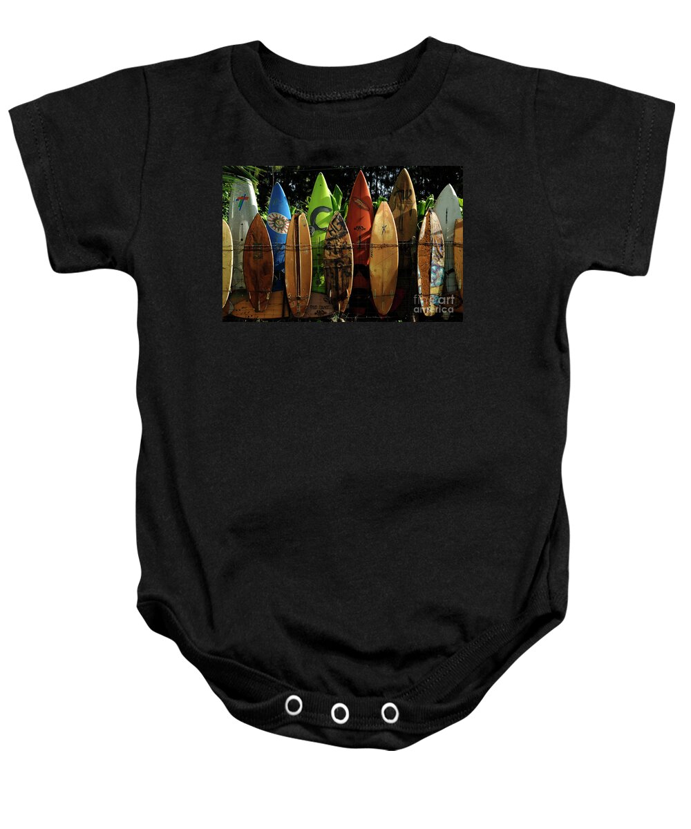 Hawaii Baby Onesie featuring the photograph Surfboard Fence 4 by Bob Christopher