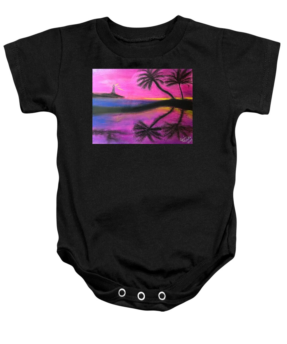 Sunset Baby Onesie featuring the painting Surreal Sunset by Renee Michelle Wenker