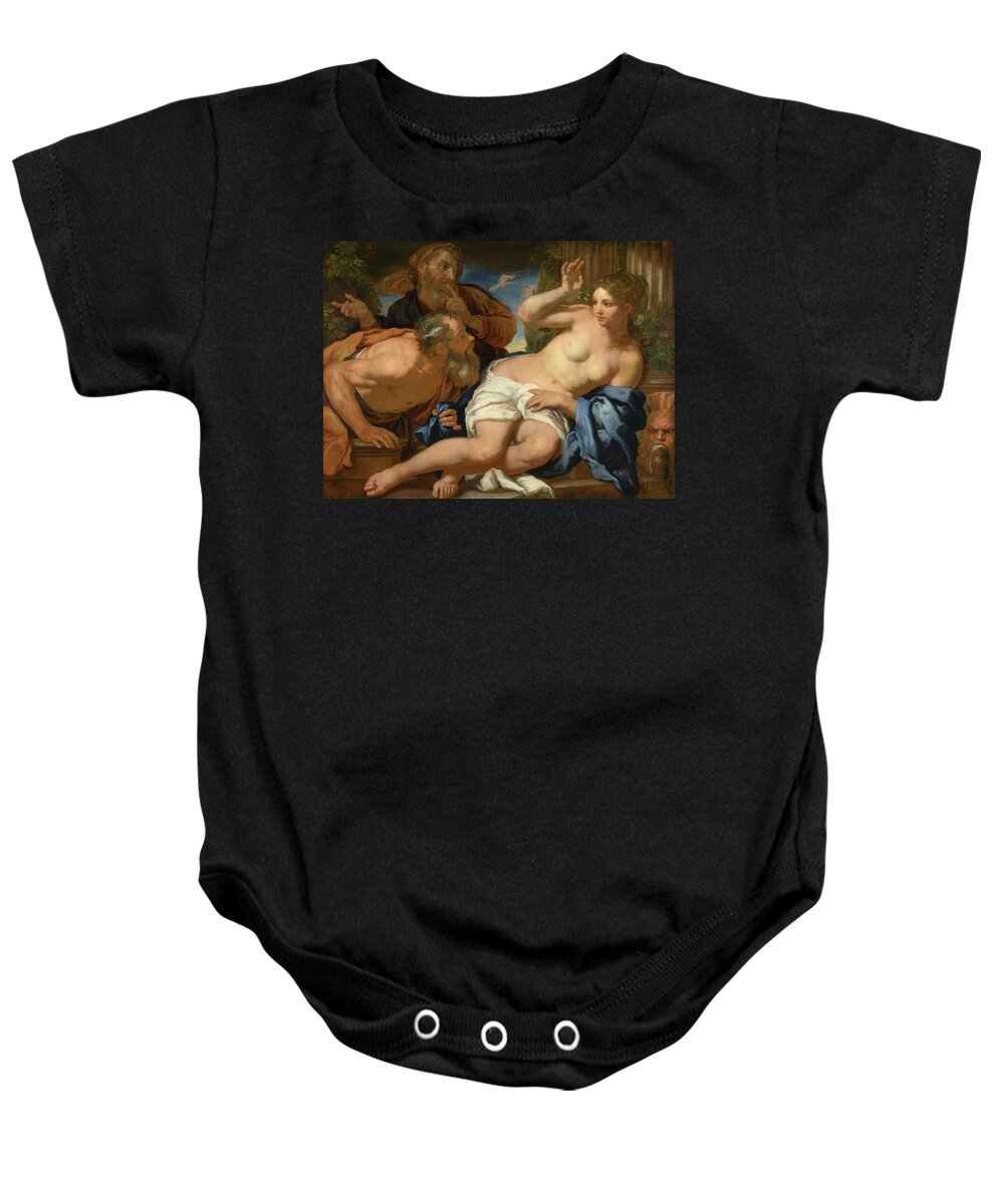 17th Century Baby Onesie featuring the painting Susannah And The Elders by Granger