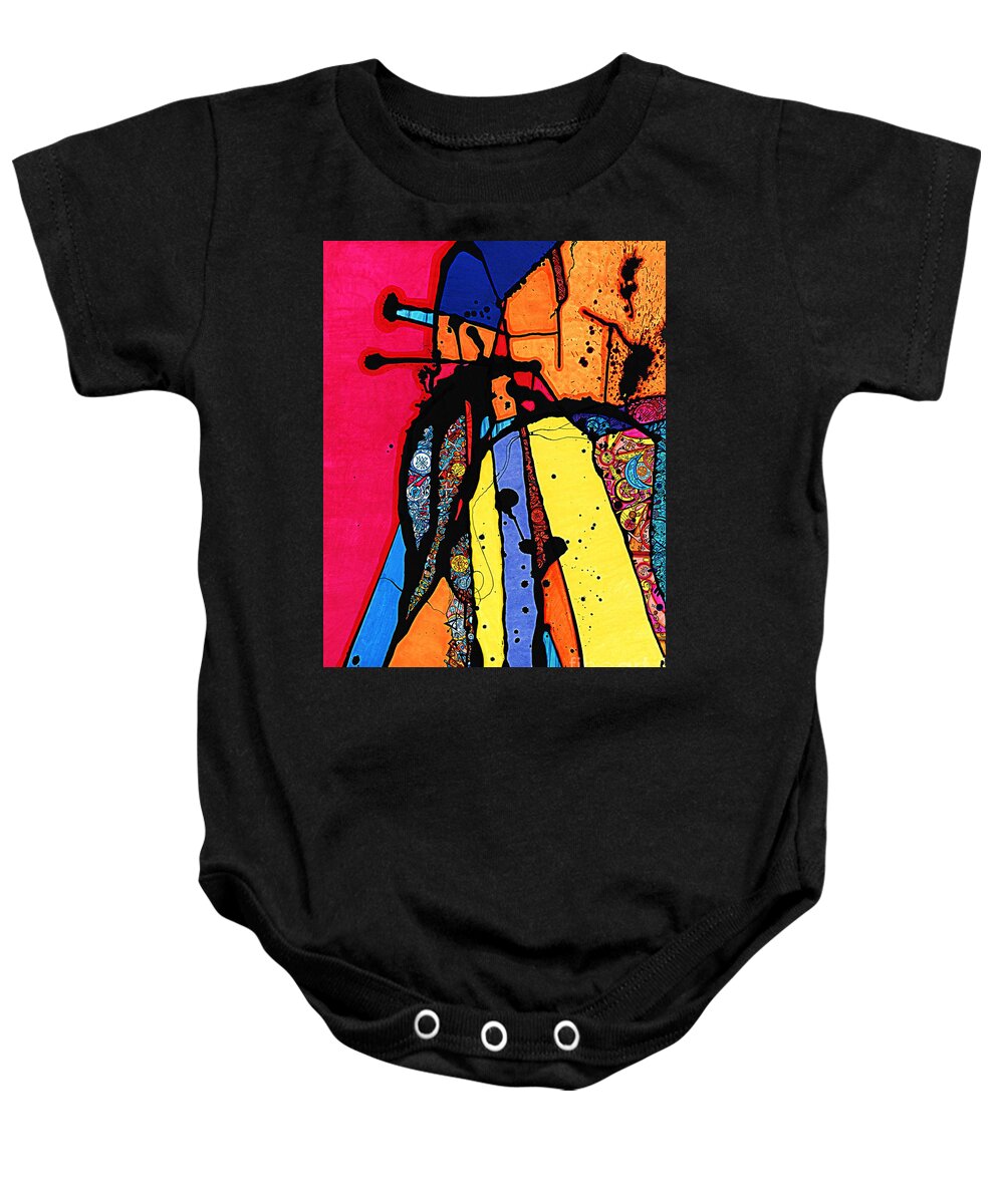 Prisma Markers Baby Onesie featuring the drawing Tandem of Spirituality by Joey Gonzalez