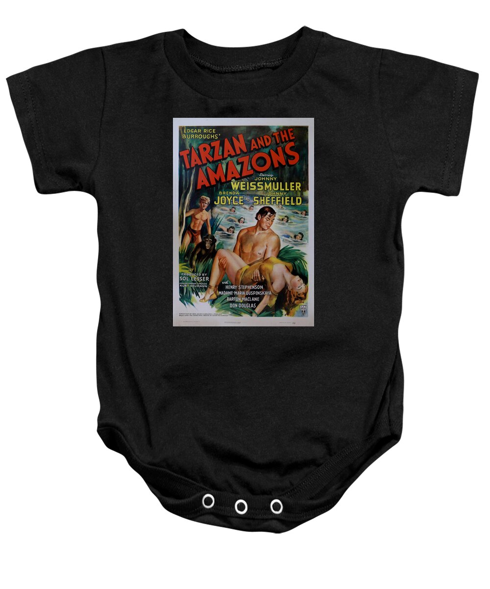 Tarzan And The Amazons Baby Onesie featuring the digital art Tarzan and the Amazons by Georgia Clare
