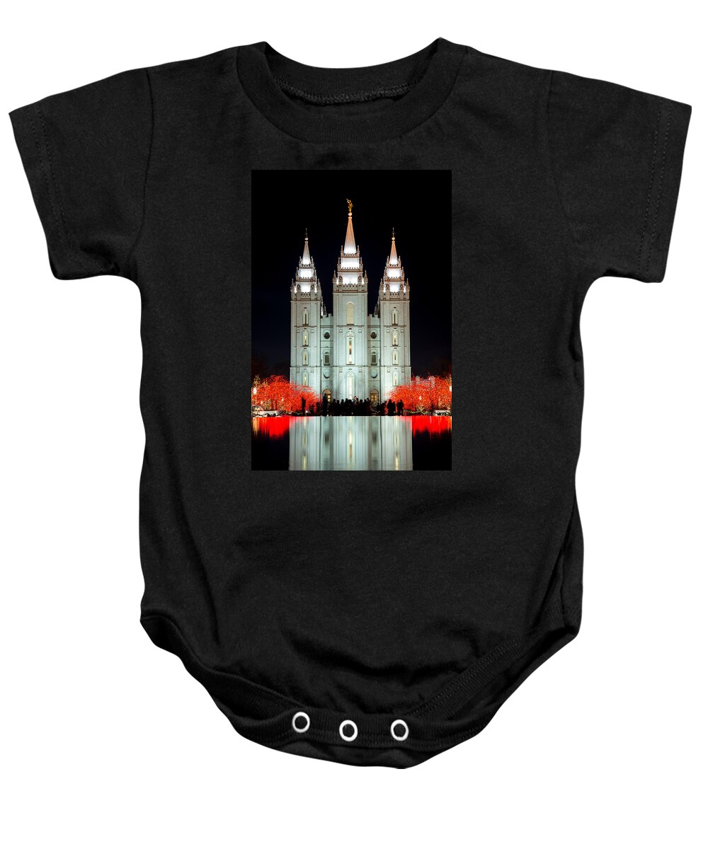 Temple Baby Onesie featuring the photograph Temple Lights by Dustin LeFevre