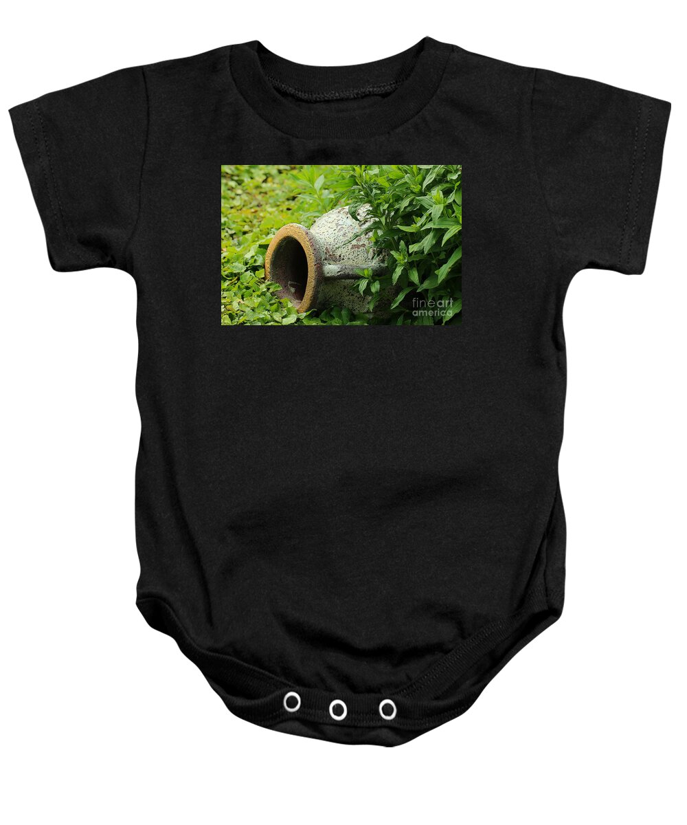 Nature Baby Onesie featuring the photograph Terracotta vase in the green by Amanda Mohler