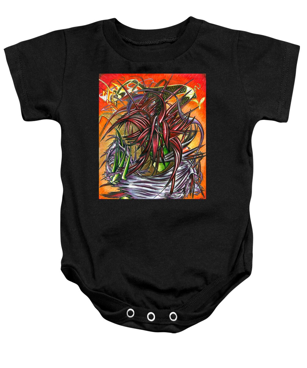 Chaos Baby Onesie featuring the painting The Abysmal Demon of Hair by Shawn Dall