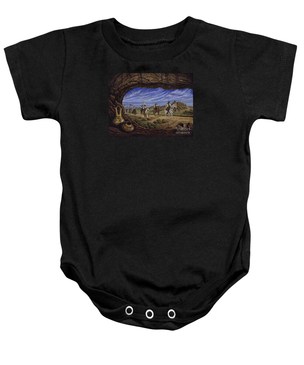 Spaniards Baby Onesie featuring the painting The Arrival by Ricardo Chavez-Mendez