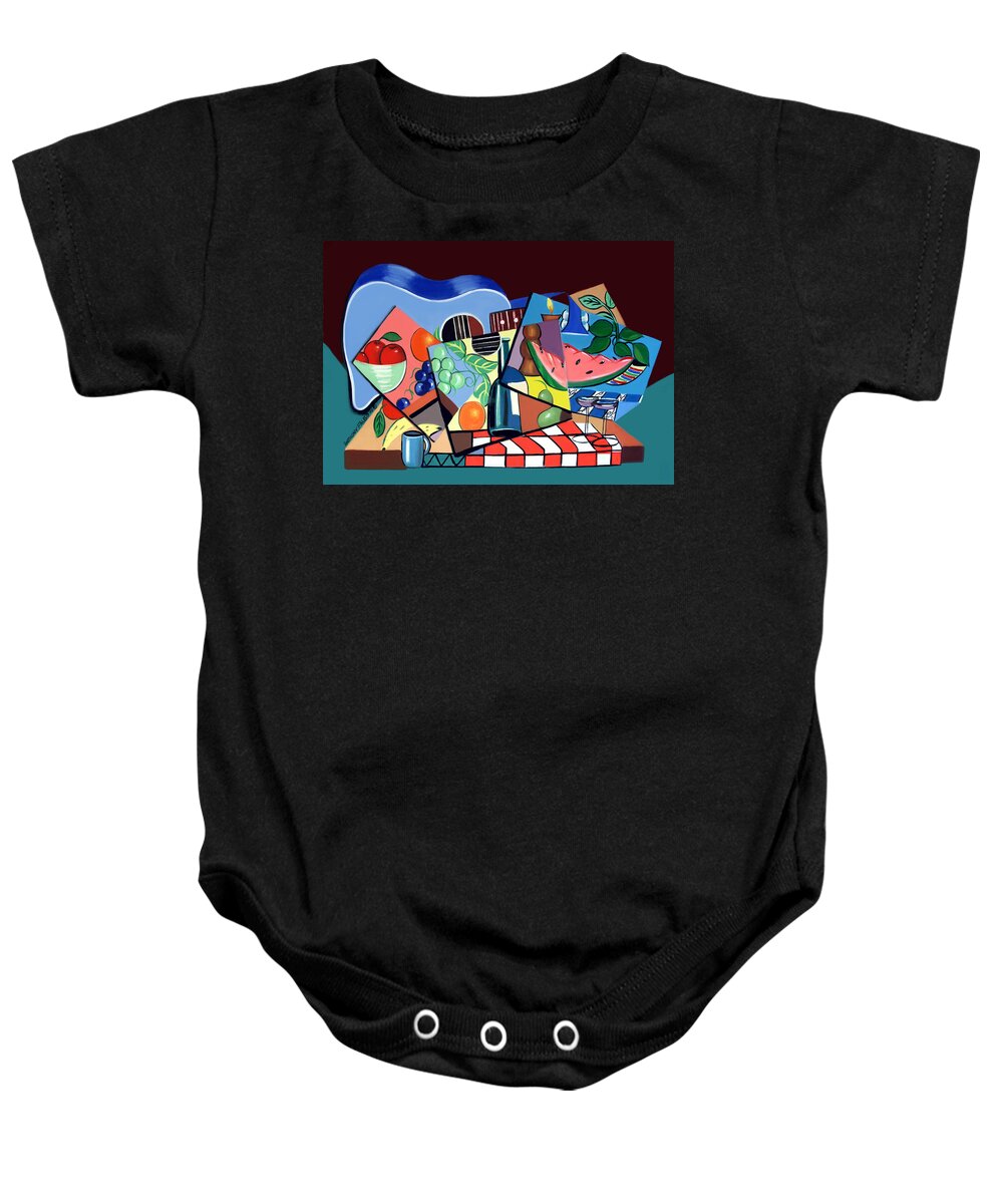 The Blue Guitar Baby Onesie featuring the painting The Blue Guitar by Anthony Falbo