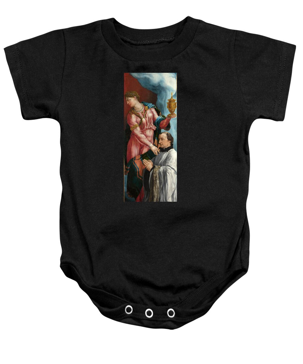 Maerten Van Heemskerck Baby Onesie featuring the painting The Donor and Saint Mary Magdalene by Maerten van Heemskerck