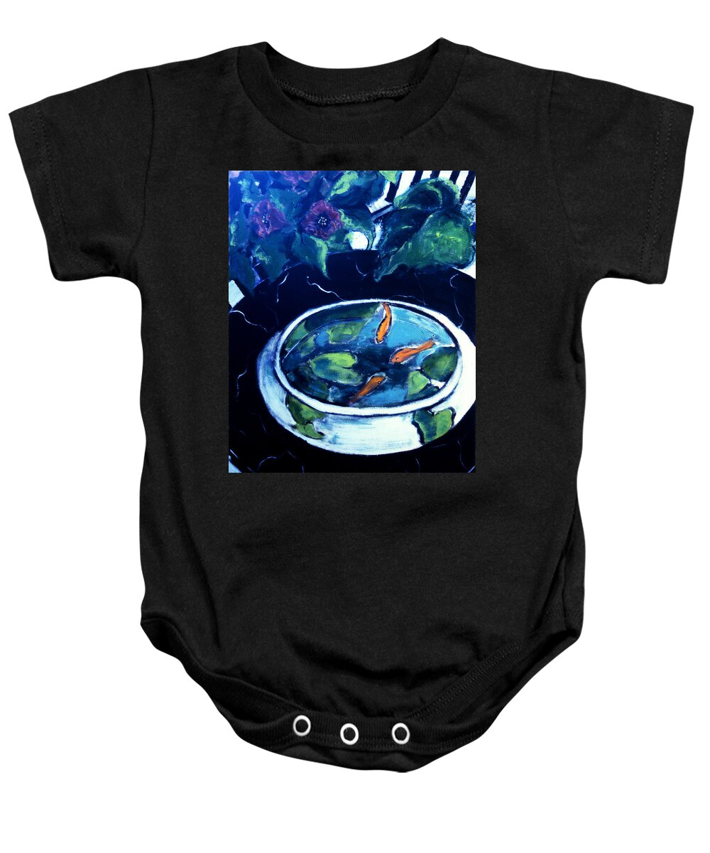Still Life Baby Onesie featuring the painting The Goldfish Bowl by Linda Holt