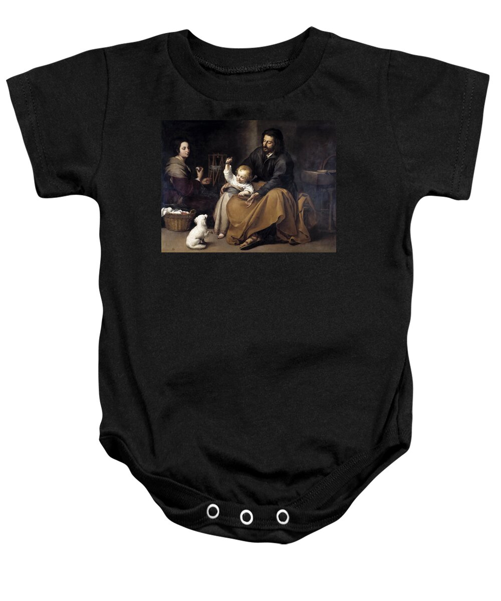 Bartolome Esteban Murillo Baby Onesie featuring the painting The Holy Family with a Little Bird by Bartolome Esteban Murillo