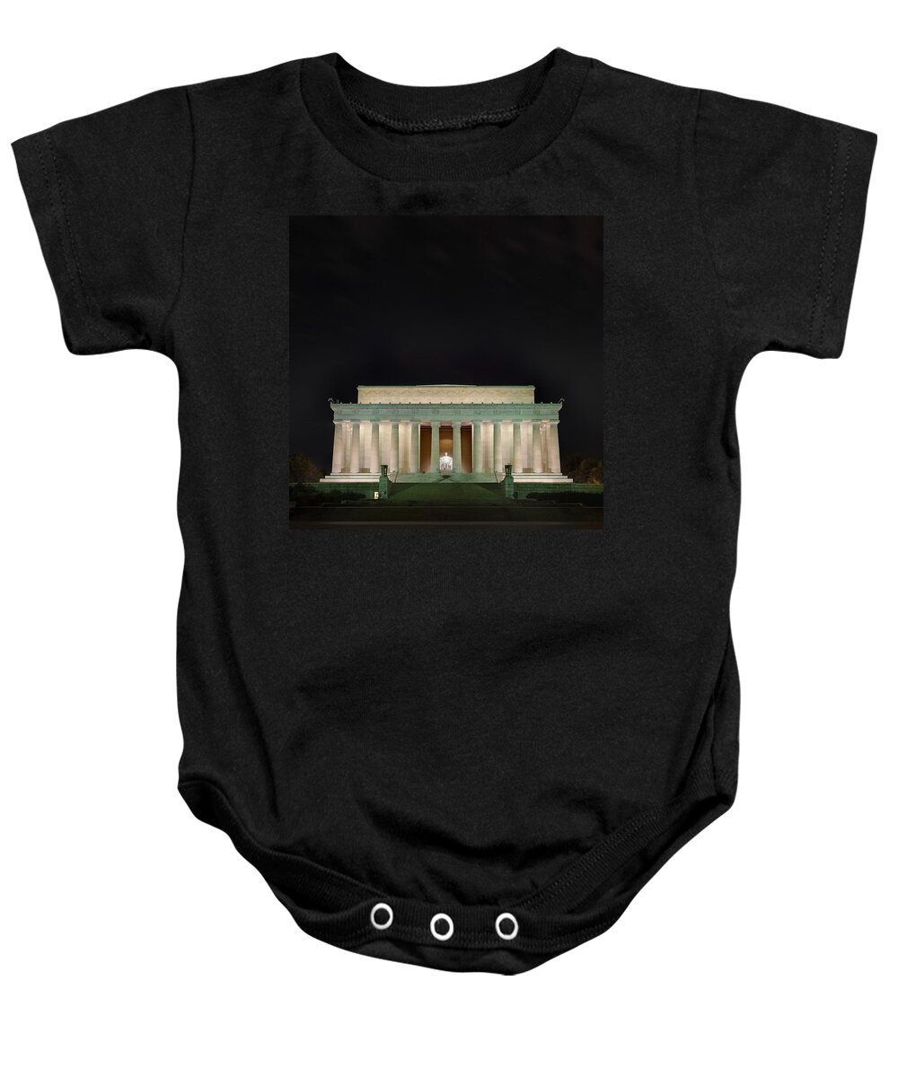  Baby Onesie featuring the photograph The Lonely Tourist at Lincoln Memorial by Metro DC Photography
