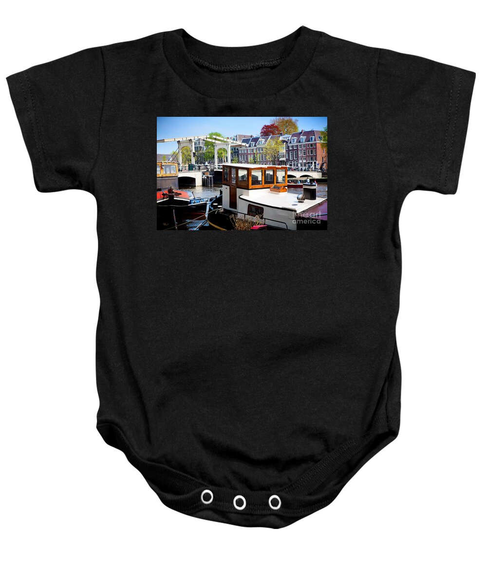 Netherlands Baby Onesie featuring the photograph The Magere Brug Skinny Bridge in Amsterdam by Michal Bednarek