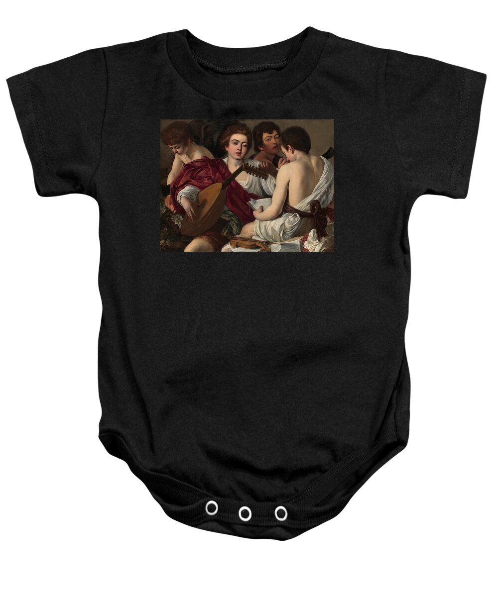 The Musicians Baby Onesie featuring the painting The Musicians by Caravaggio