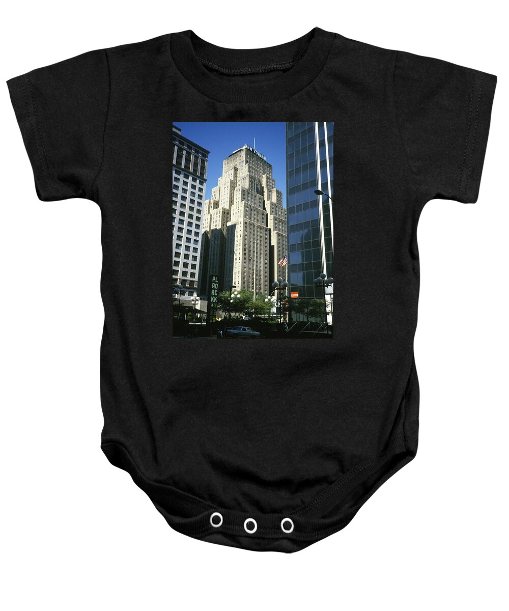 New Yorker Baby Onesie featuring the photograph The New Yorker Hotel in 1984 by Gordon James