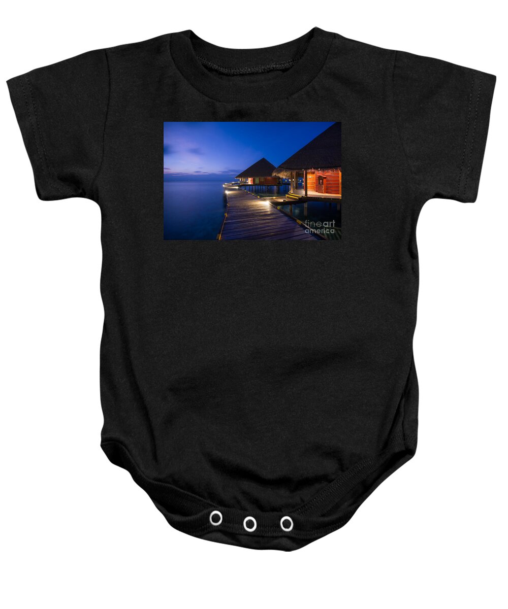 Maldives Baby Onesie featuring the photograph The Night Awakes by Hannes Cmarits