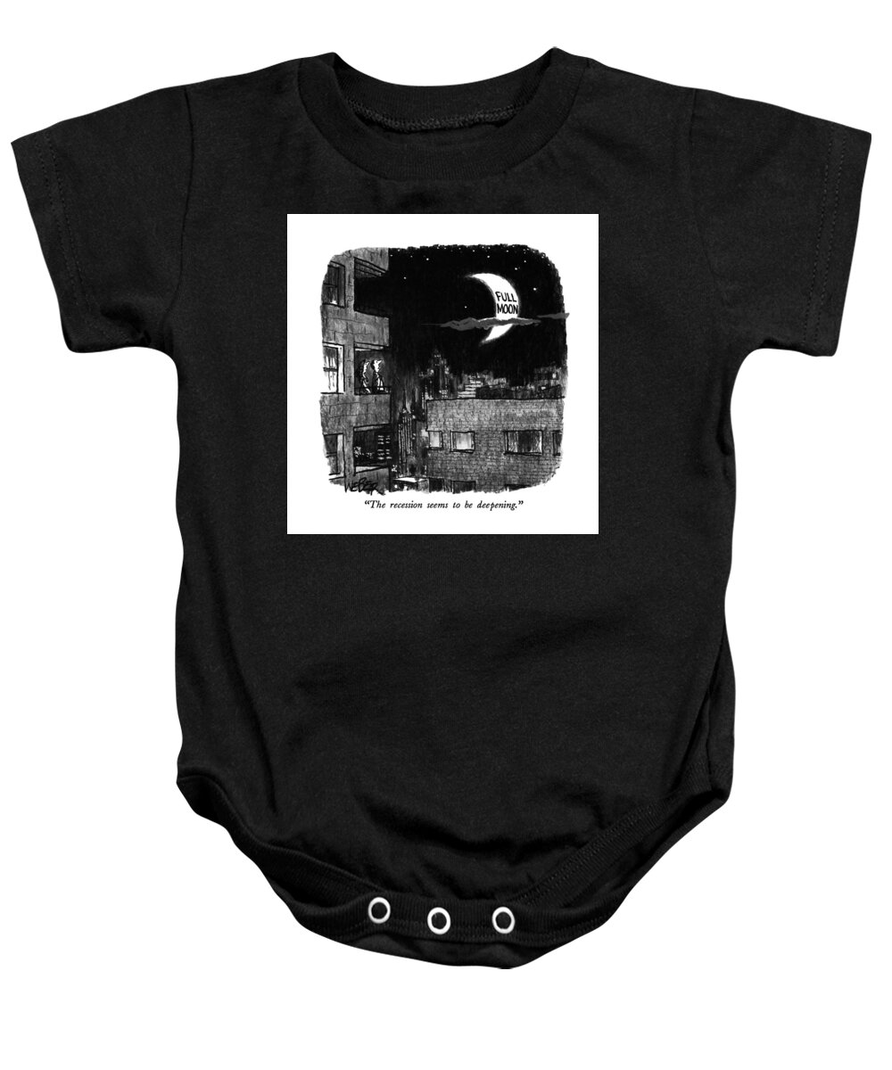 

 Man And Woman Gaze At Moon. 
Recession Baby Onesie featuring the drawing The Recession Seems To Be Deepening by Robert Weber