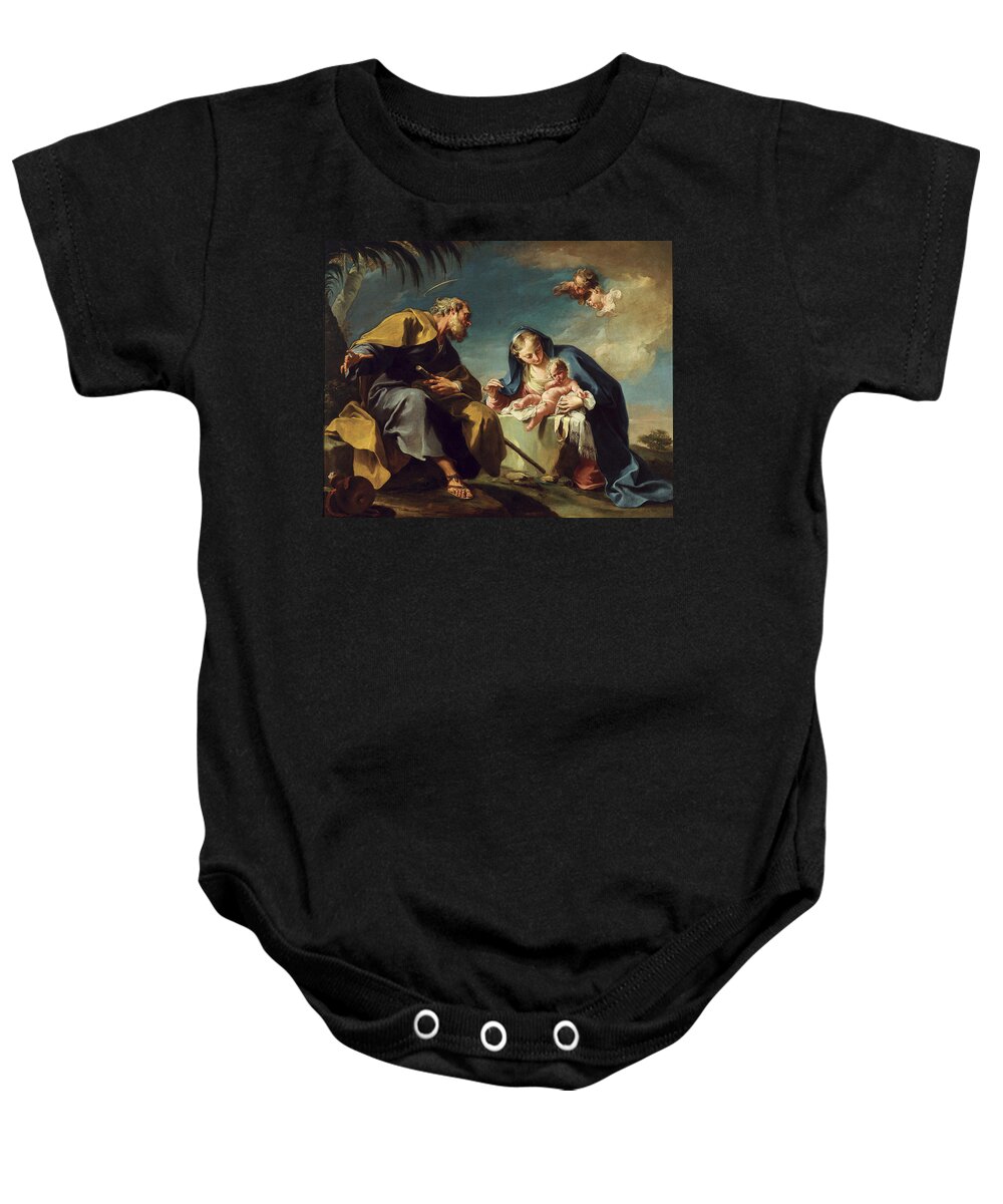 Giambattista Pittoni Baby Onesie featuring the painting The Rest on the Flight into Egypt by Giambattista Pittoni