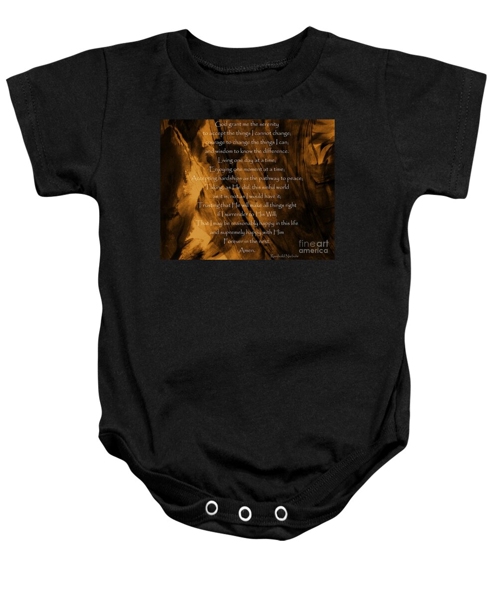 Prayer Baby Onesie featuring the photograph The Serenity Prayer by Andrea Anderegg