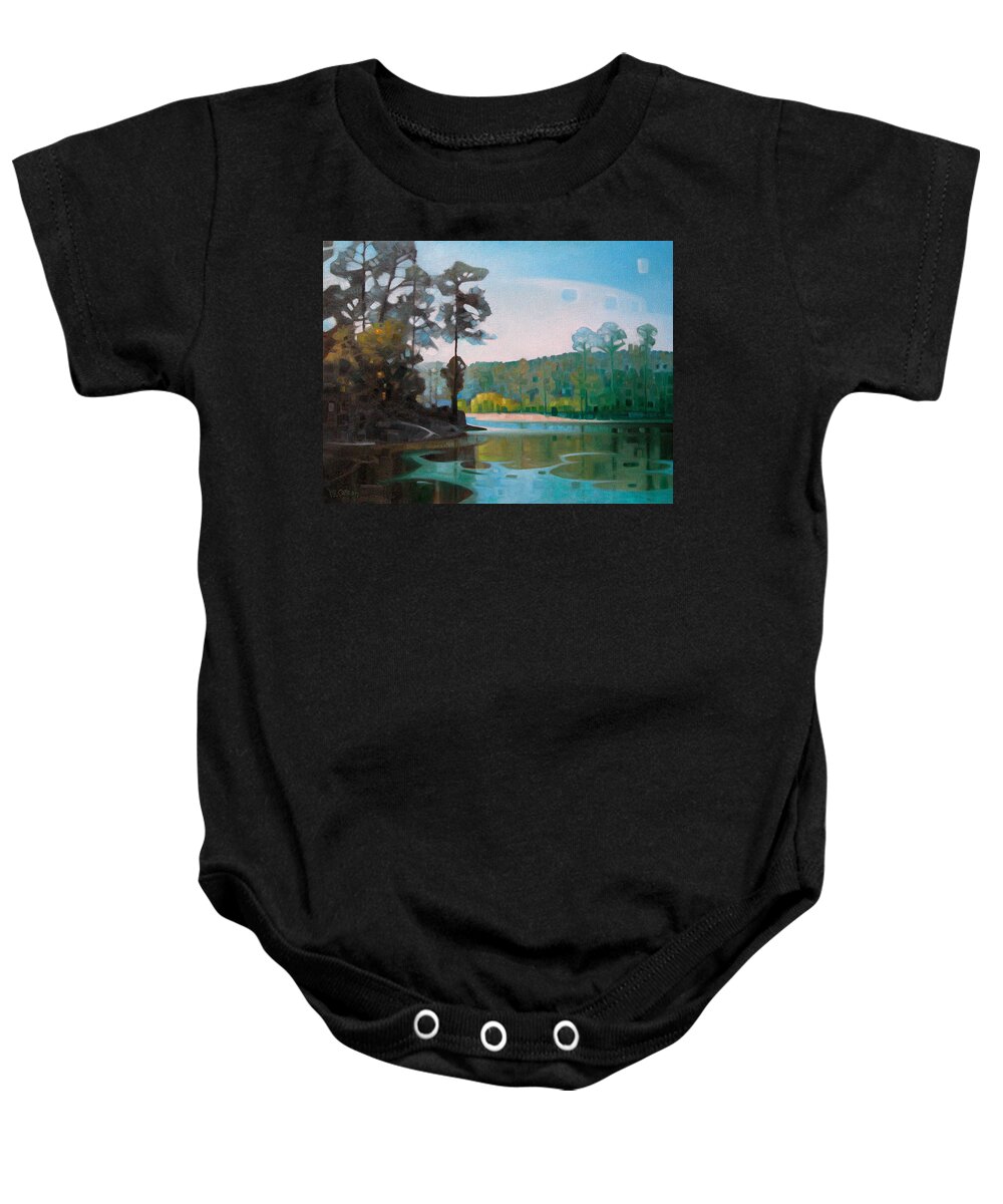 Landscape Baby Onesie featuring the painting The Shores of Lake Martin by T S Carson