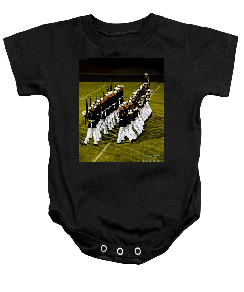 Tunited States Baby Onesie featuring the photograph The United States Marine Corps Silent Drill Platoon by Robert Bales