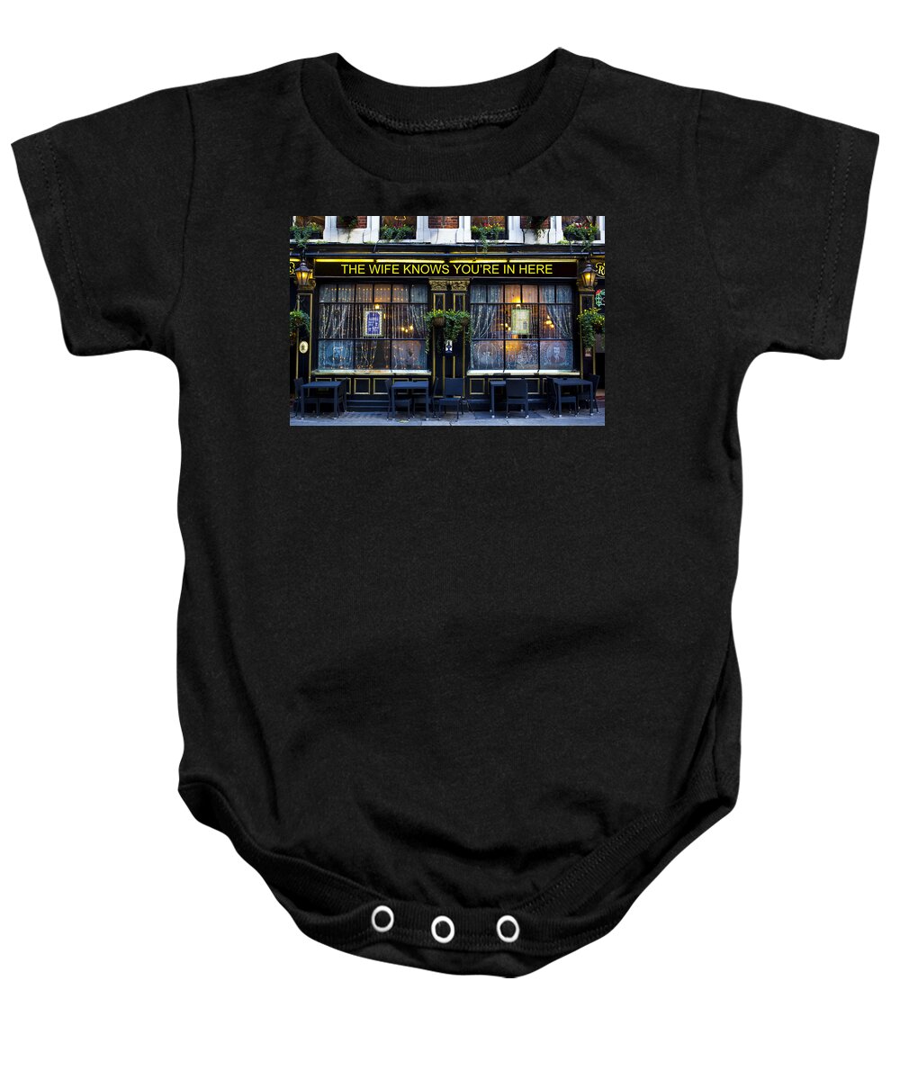 Wife Baby Onesie featuring the photograph The wife Knows Pub by David Pyatt