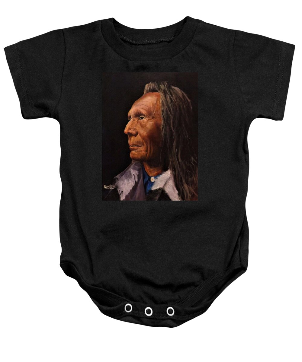 Native American Baby Onesie featuring the painting Three Eagles Nez Perce Warrior by Barry BLAKE