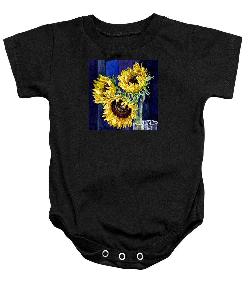 Sunflowers Baby Onesie featuring the painting Three Sunny Flowers by Irina Sztukowski