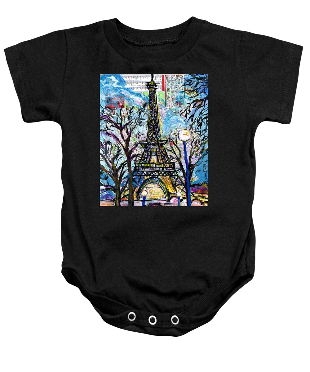 African Mask Baby Onesie featuring the painting Tour Eiffel Vue de l'Aquarium by Everett Spruill