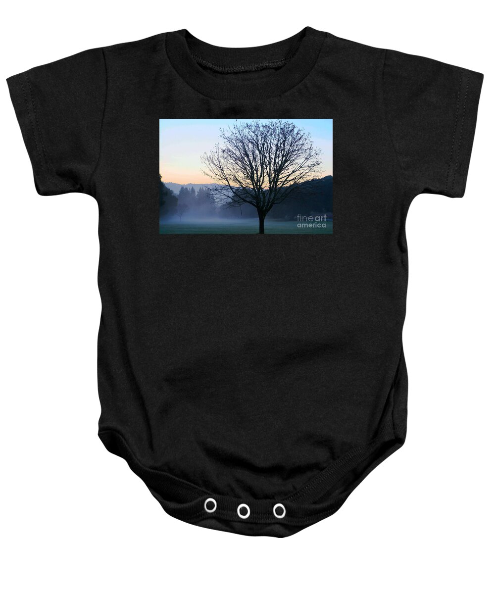California Baby Onesie featuring the photograph Tree and mist by Dan Hartford