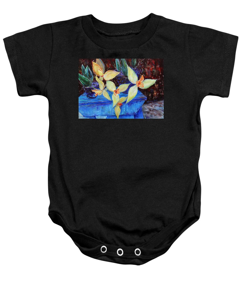 Still Life Baby Onesie featuring the painting Triangular Blossom by Xueling Zou