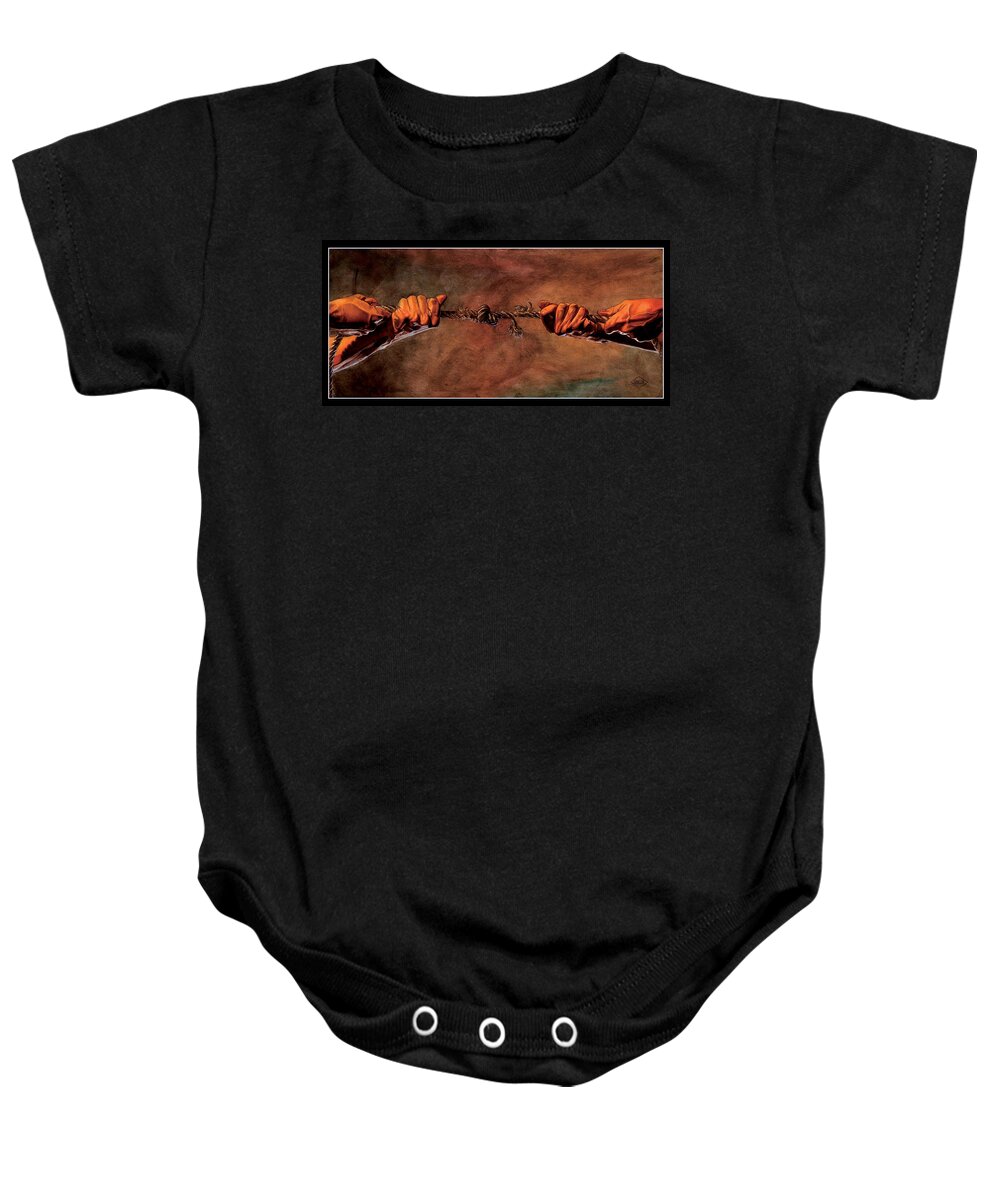Hands Baby Onesie featuring the painting Tug of War by Patrick Whelan