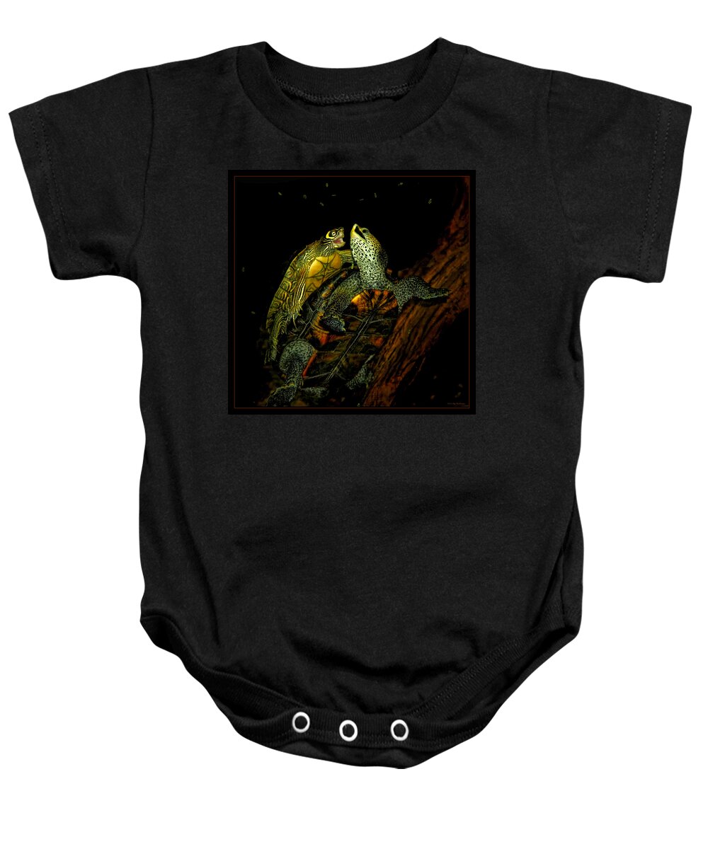 Turtle Baby Onesie featuring the photograph Turtle Tango by Lucy VanSwearingen