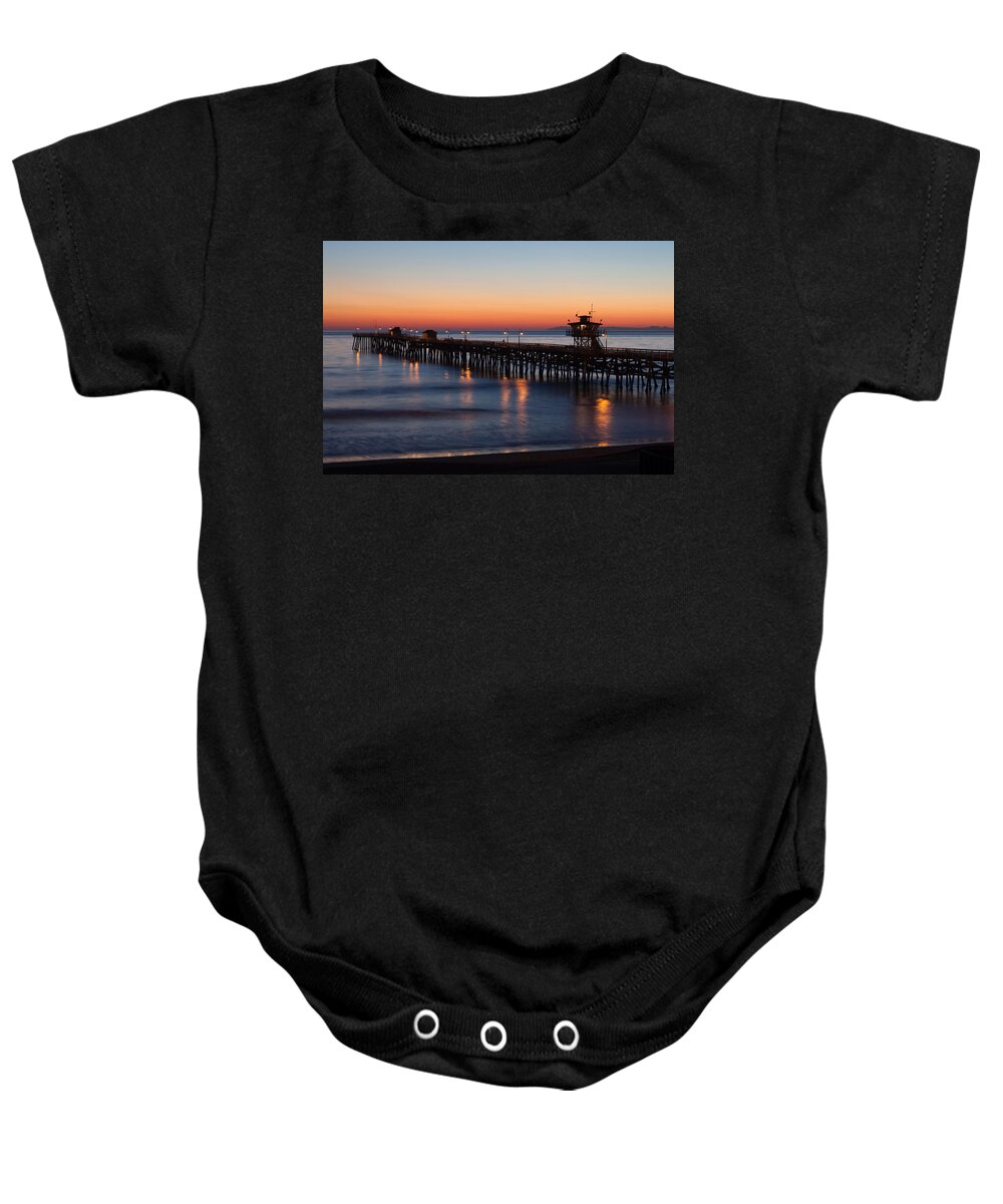 San Clemente Baby Onesie featuring the photograph Twilight San Clemente Pier by Cliff Wassmann