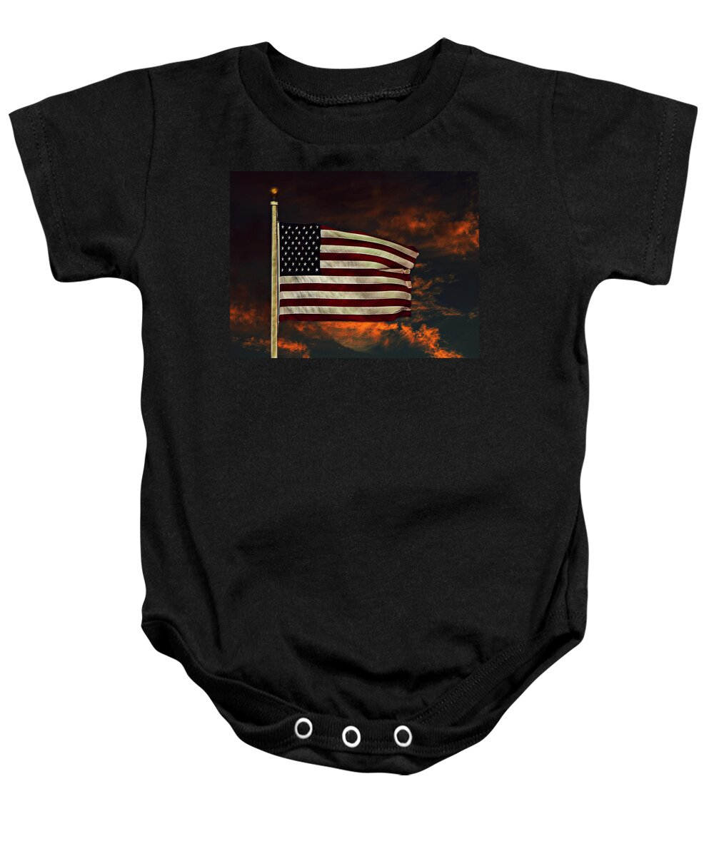 Flag Baby Onesie featuring the photograph Twilight's Last Gleaming by David Dehner