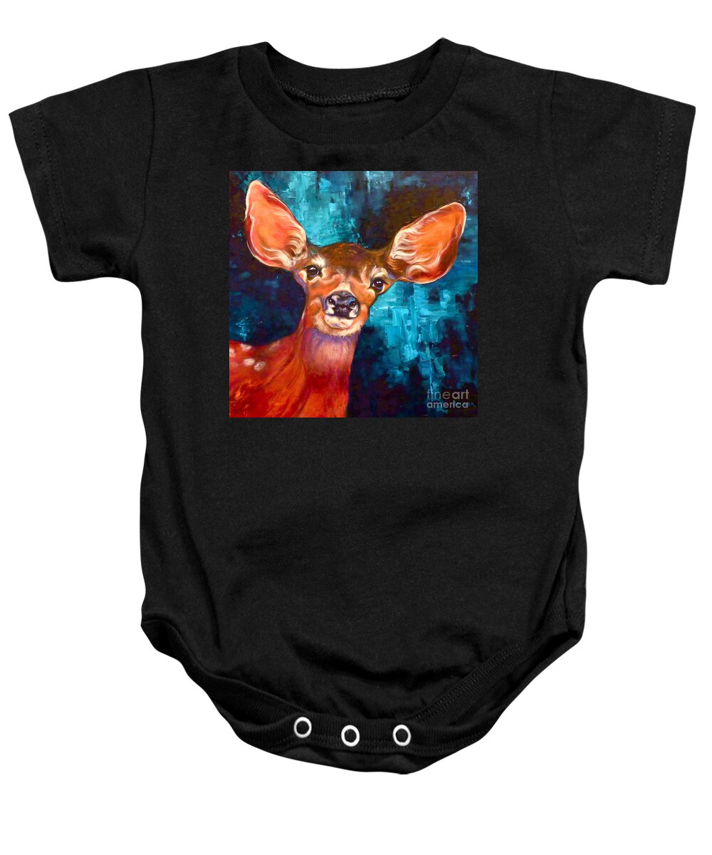 Fawn Baby Onesie featuring the painting Uniquely Fawn by Susan A Becker