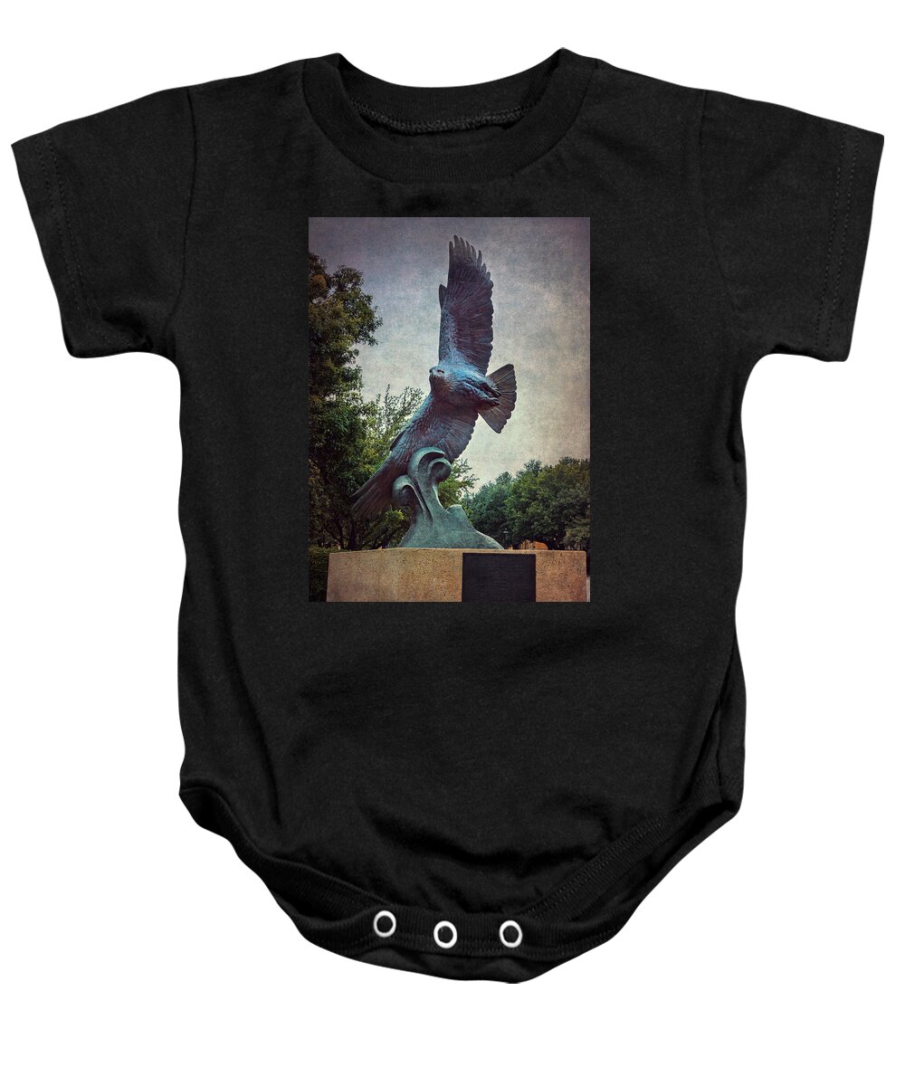 Joan Carroll Baby Onesie featuring the photograph UNT Eagle In High Places by Joan Carroll