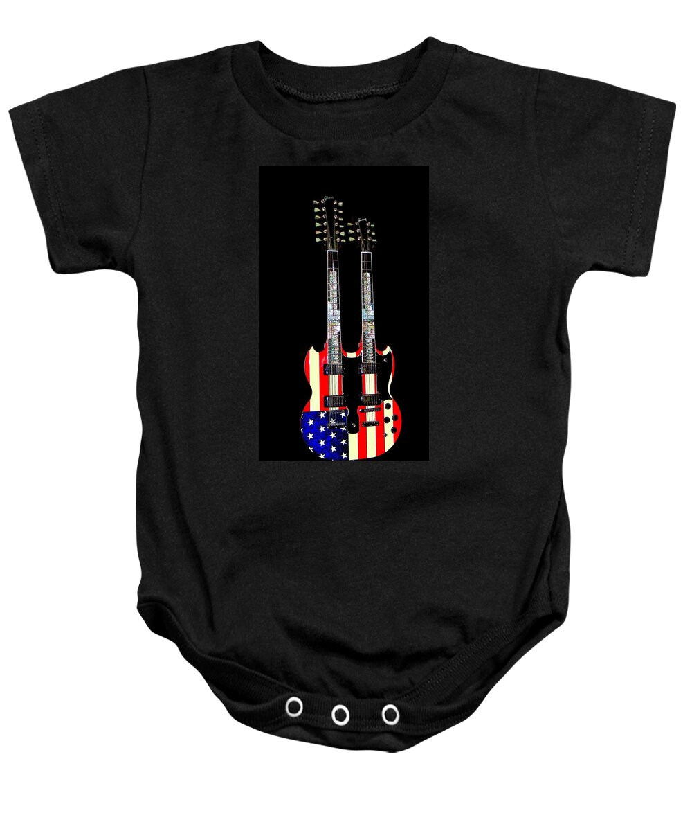 Us Flag Gibson Guitar Baby Onesie featuring the photograph U S Flag Gibson Guitar Poster by Jean Goodwin Brooks