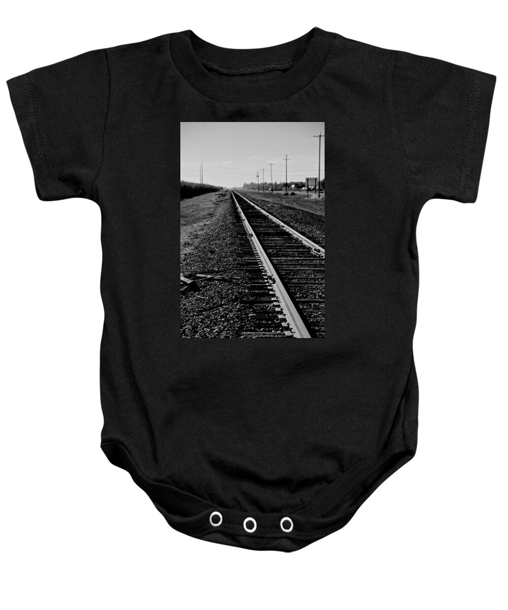 Railroad Baby Onesie featuring the photograph Vanishing Point by Eric Tressler