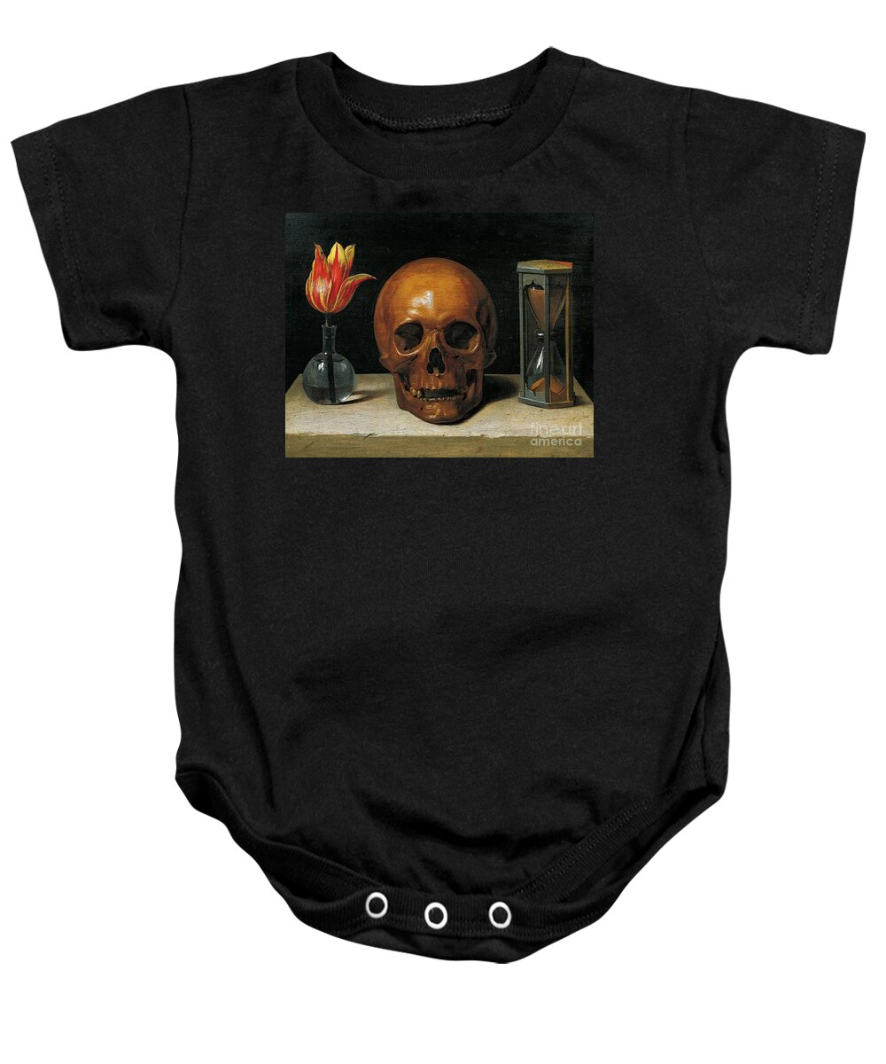 Painting; 17th Century Painting; Mythology; Allegory; Europe; France; Champaigne Philippe De; Death; Vanitas; Dead Baby Onesie featuring the painting Vanity by Philippe de Champaigne