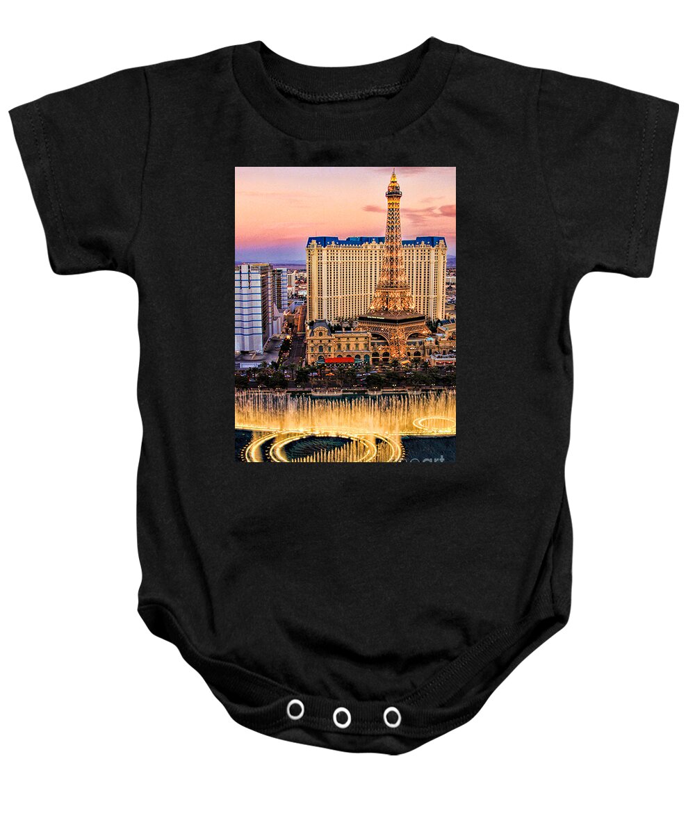 Bellagio Baby Onesie featuring the photograph Vegas water show by Tammy Espino