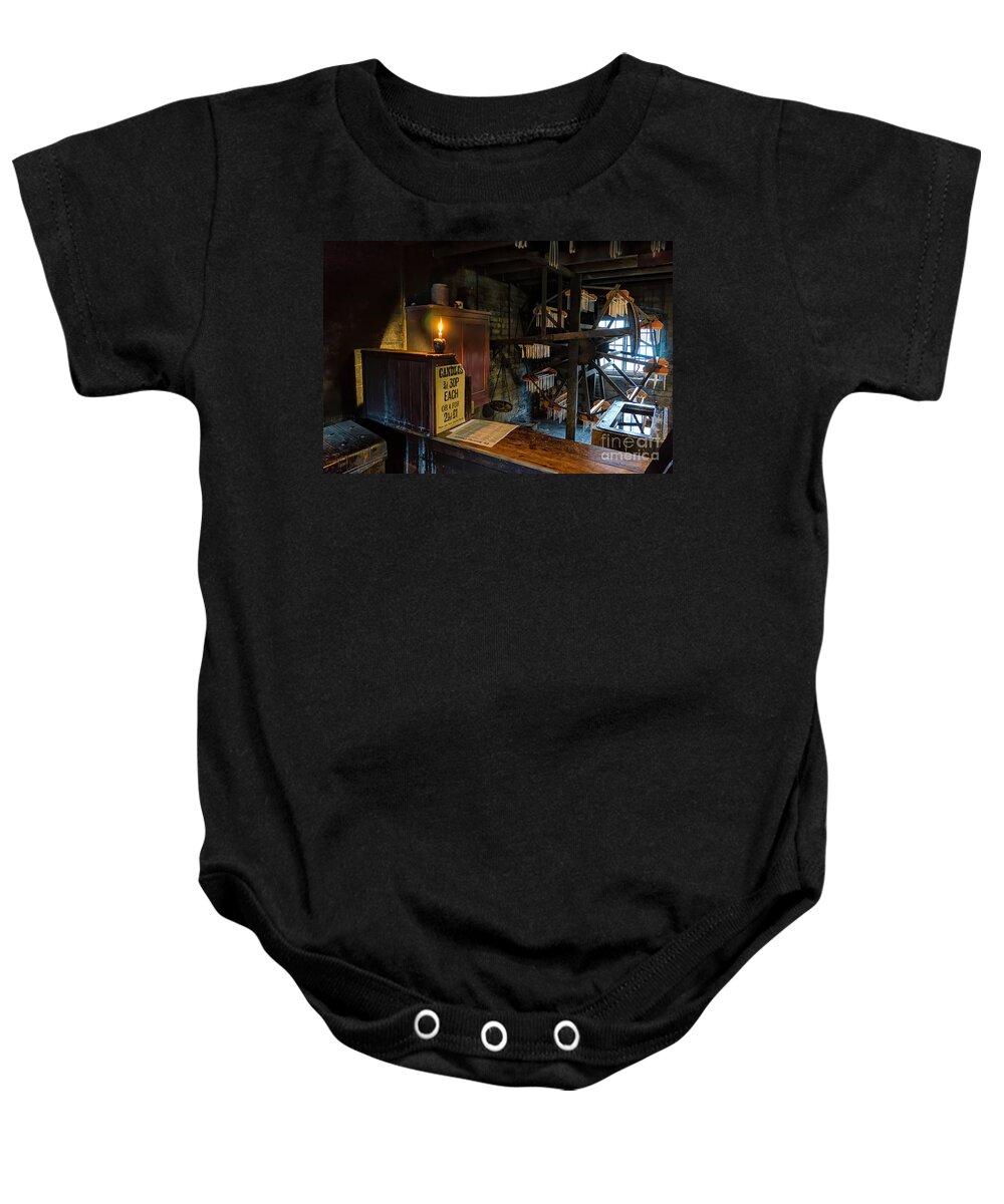 Victorian Candle Factory Baby Onesie featuring the photograph Victorian Candle Factory by Adrian Evans