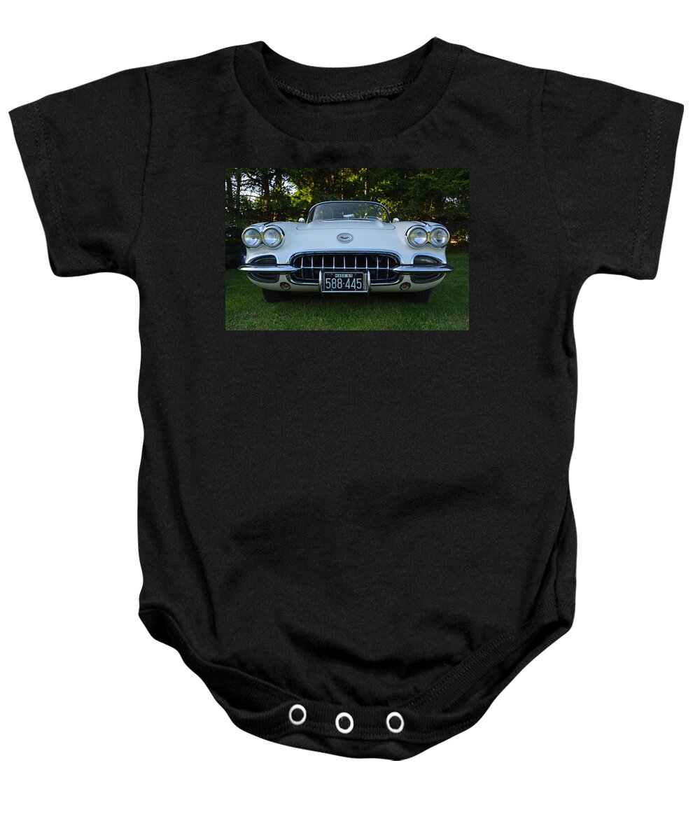 Auto Baby Onesie featuring the photograph Vintage 1957 Chevrolet Corvette by Mike Martin