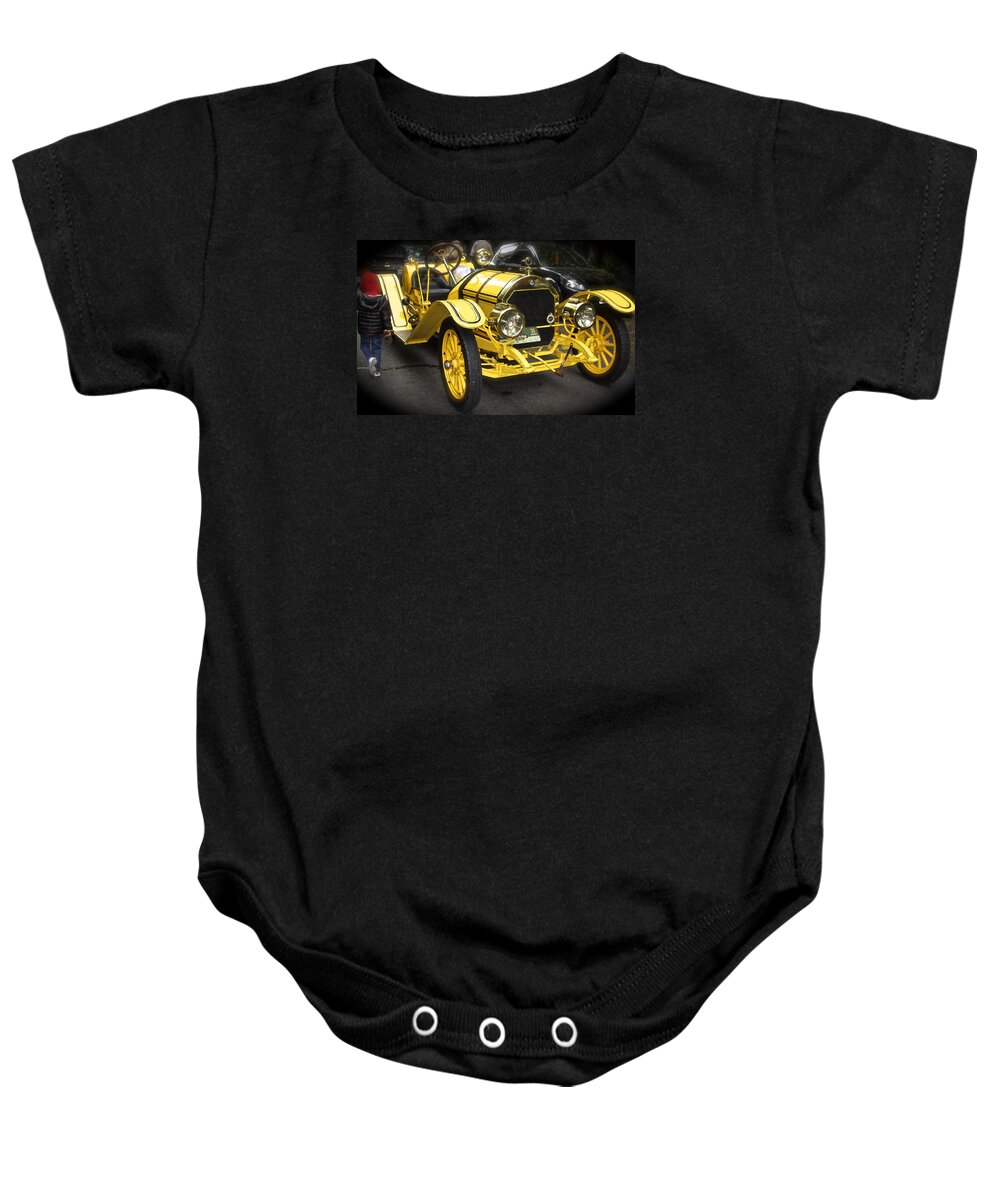 Automobile Baby Onesie featuring the photograph Vintage Yellow Roadster by Venetia Featherstone-Witty