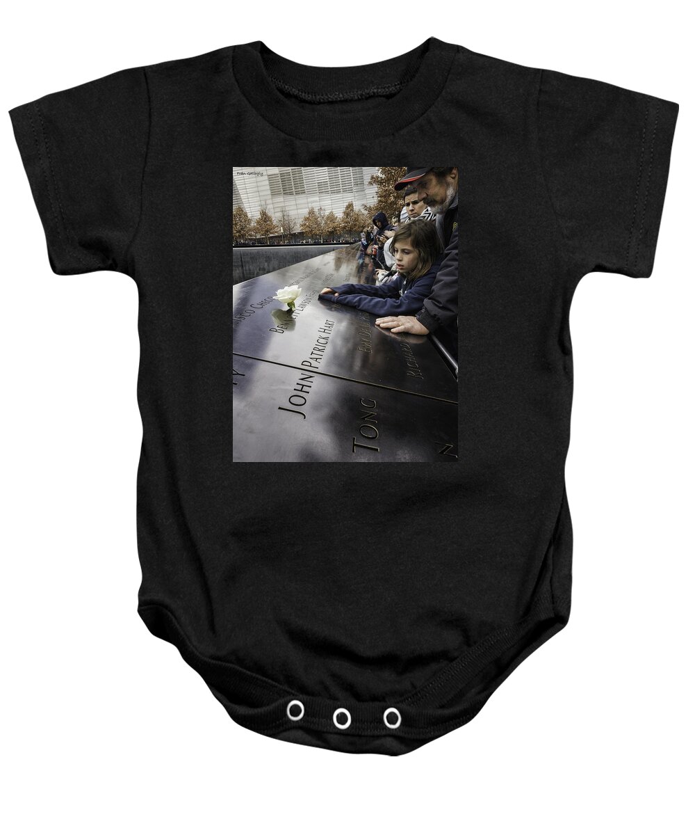 Tourists Baby Onesie featuring the photograph Visitors at the 911 Memorial by Fran Gallogly