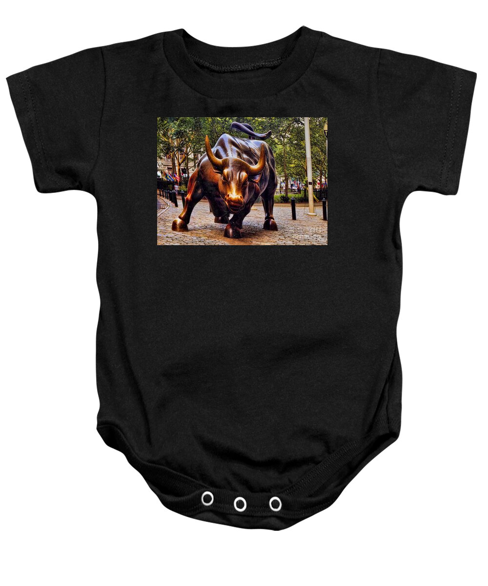 Wall Street Baby Onesie featuring the photograph Wall Street Bull by David Smith