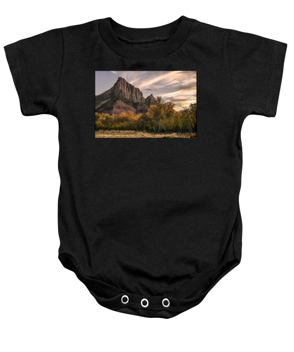 Landscape Baby Onesie featuring the photograph Watchman in Watercolor by Erika Fawcett